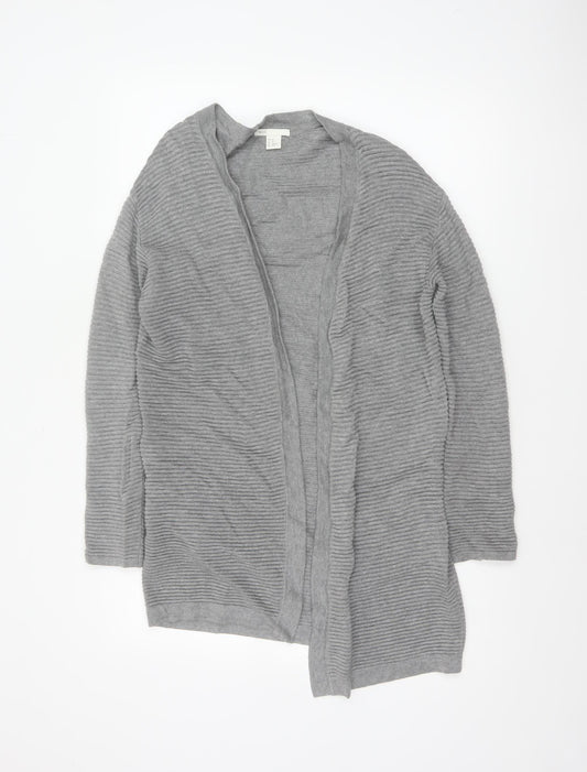H&M Women Grey XS Open Rib Knit Longline Cardigan Cotton Viscose