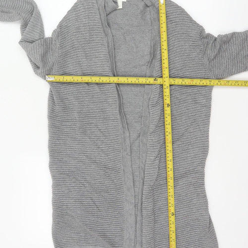 H&M Women Grey XS Open Rib Knit Longline Cardigan Cotton Viscose