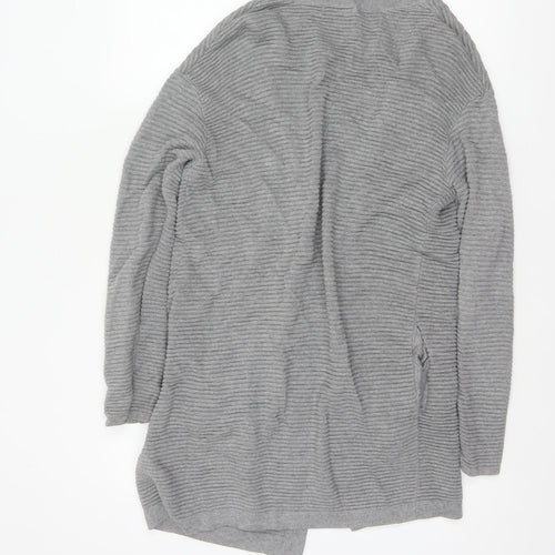 H&M Women Grey XS Open Rib Knit Longline Cardigan Cotton Viscose