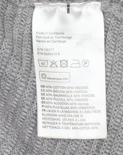 H&M Women Grey XS Open Rib Knit Longline Cardigan Cotton Viscose