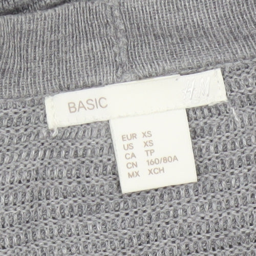 H&M Women Grey XS Open Rib Knit Longline Cardigan Cotton Viscose