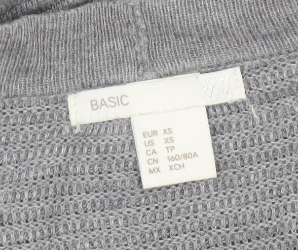 H&M Women Grey XS Open Rib Knit Longline Cardigan Cotton Viscose