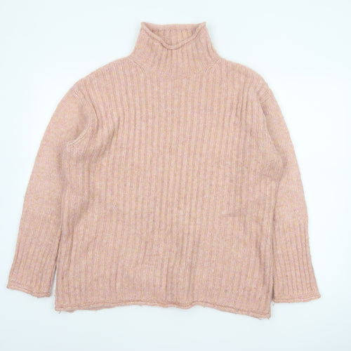 M&S Collection Women Pink M Rib Knit Roll Neck Pullover Jumper
