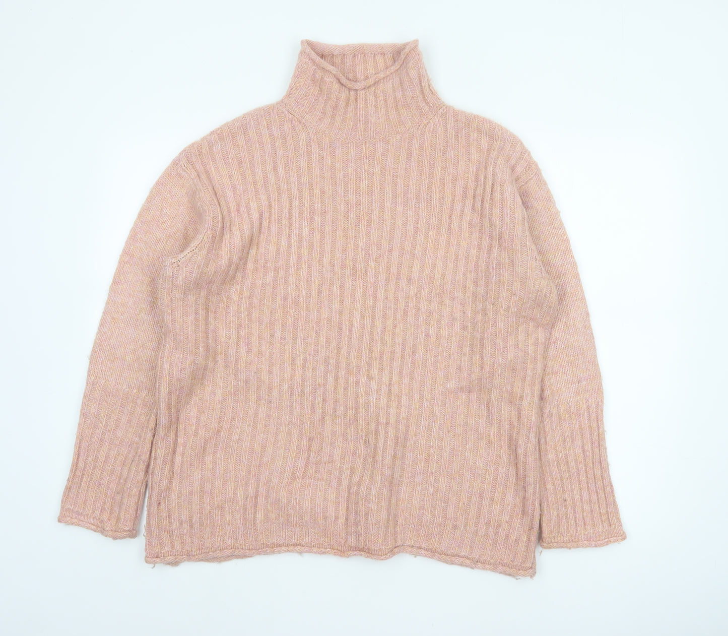 M&S Collection Women Pink M Rib Knit Roll Neck Pullover Jumper