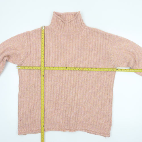 M&S Collection Women Pink M Rib Knit Roll Neck Pullover Jumper