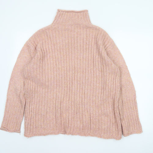 M&S Collection Women Pink M Rib Knit Roll Neck Pullover Jumper