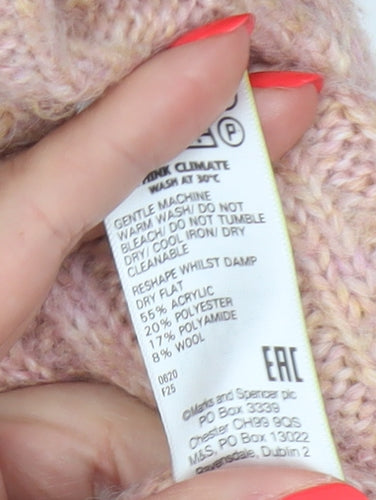 M&S Collection Women Pink M Rib Knit Roll Neck Pullover Jumper