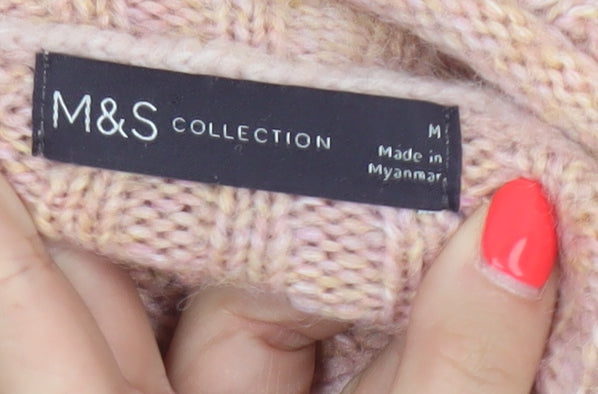 M&S Collection Women Pink M Rib Knit Roll Neck Pullover Jumper