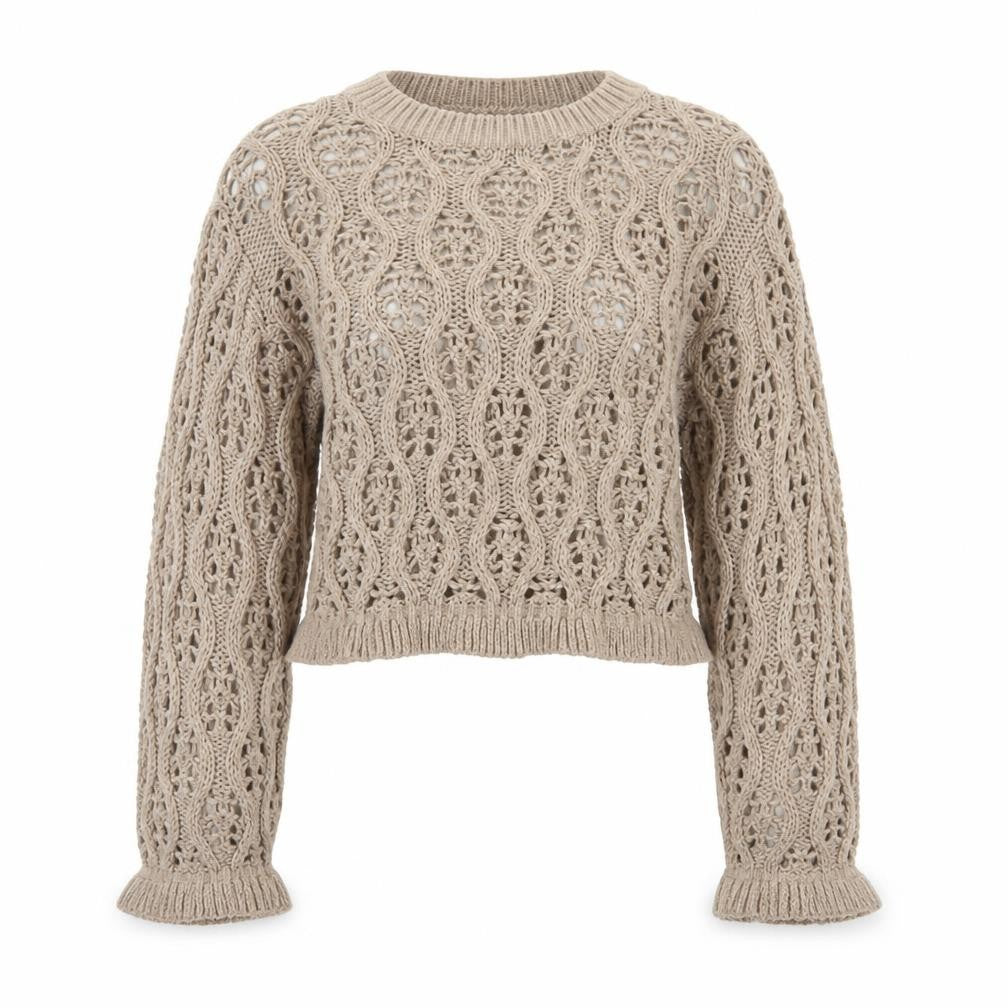 Front view of H&M Divided Women Beige S Cable Knit Open-Knit Cropped jumper