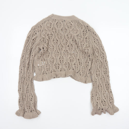 H&M Divided Women Beige S Cable Knit Open-Knit Cropped Pullover Jumper