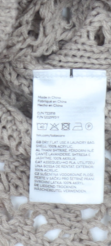 H&M Divided Women Beige S Cable Knit Open-Knit Cropped Pullover Jumper