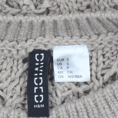 H&M Divided Women Beige S Cable Knit Open-Knit Cropped Pullover Jumper