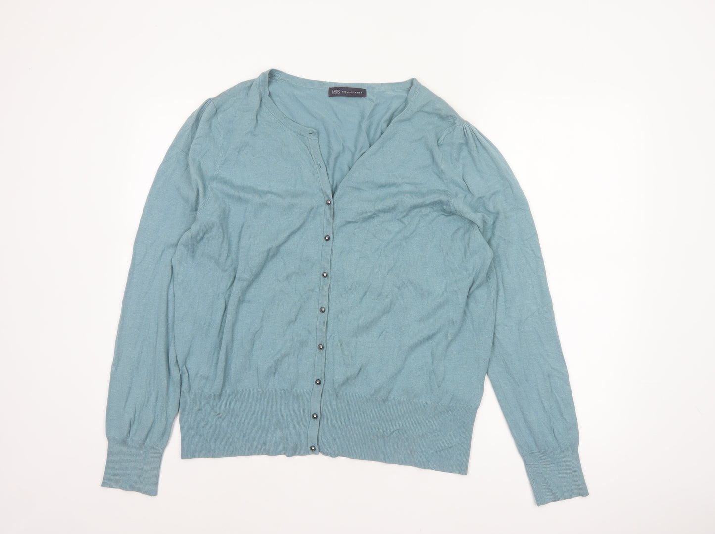 Marks and Spencer Women Blue UK 22 V-Neck Button Cardigan