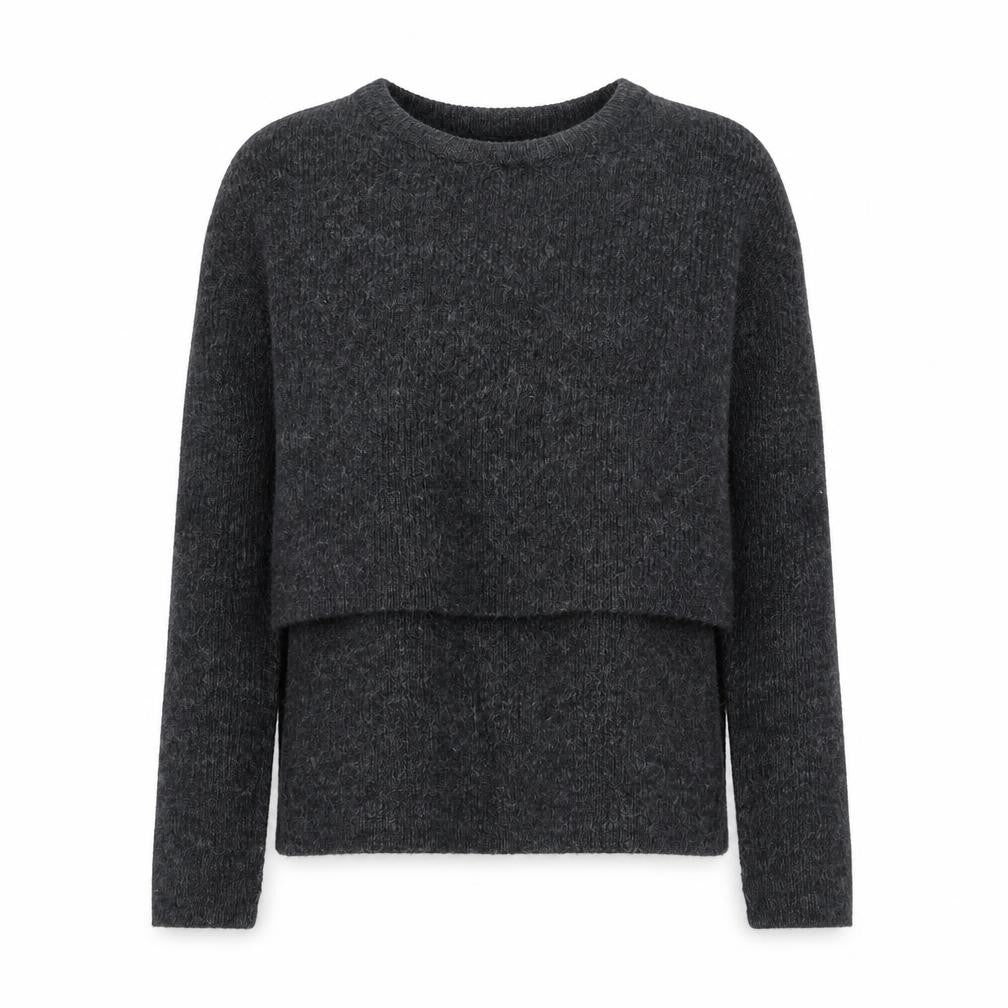 Front view of Zara Women Grey S Round Neck Knit jumper Long Sleeve