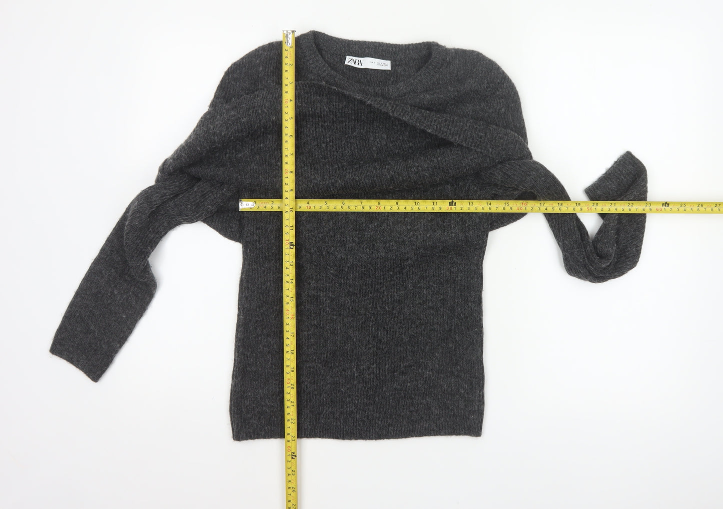 Zara Women Grey S Round Neck Knit Pullover Jumper Long Sleeve