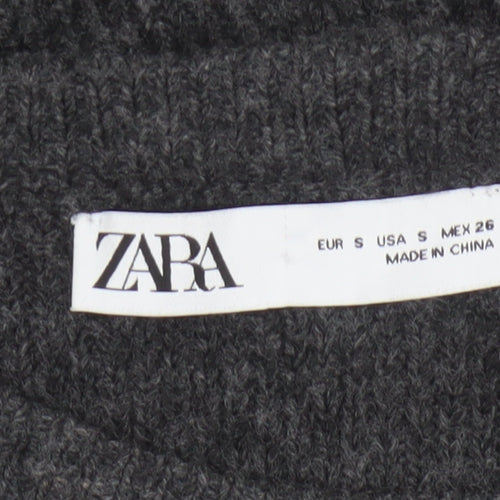 Zara Women Grey S Round Neck Knit Pullover Jumper Long Sleeve