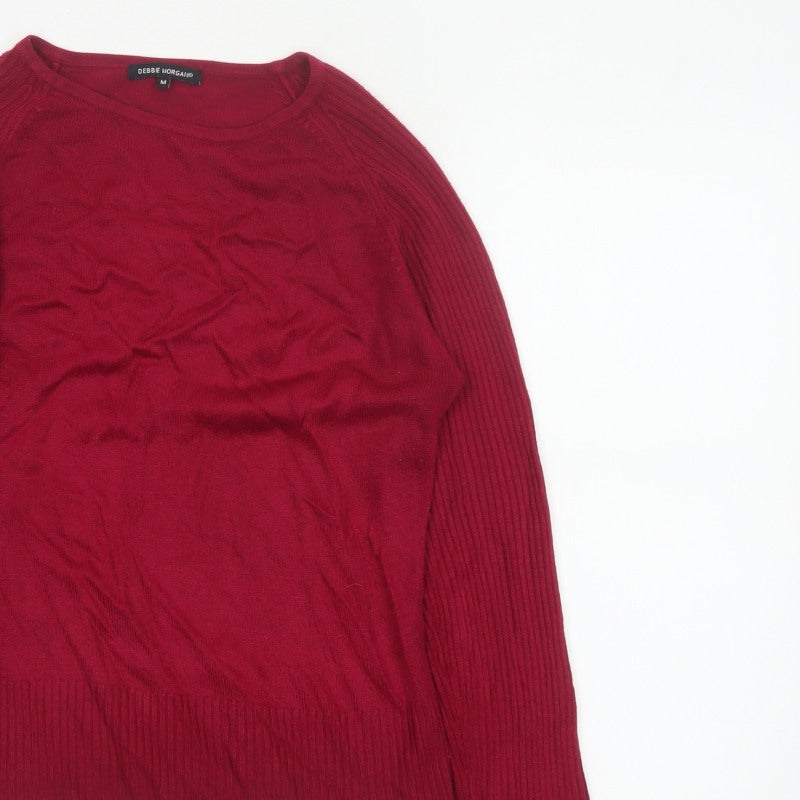 Debbie Morgan Women Red M Ribbed Raglan Knit Pullover Jumper