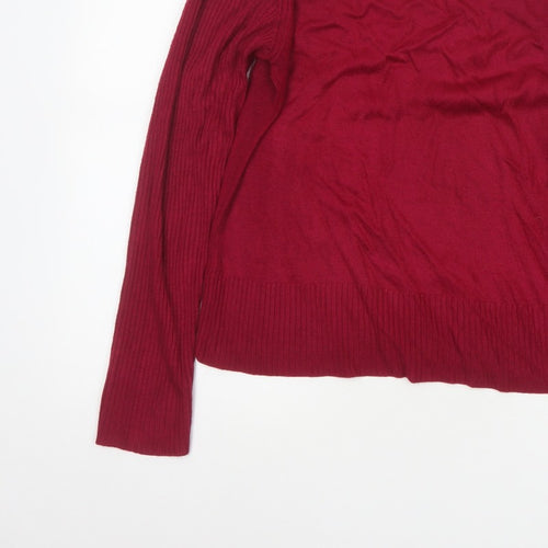 Debbie Morgan Women Red M Ribbed Raglan Knit Pullover Jumper
