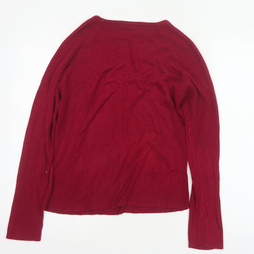 Debbie Morgan Women Red M Ribbed Raglan Knit Pullover Jumper