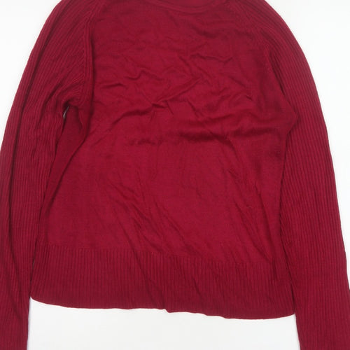 Debbie Morgan Women Red M Ribbed Raglan Knit Pullover Jumper