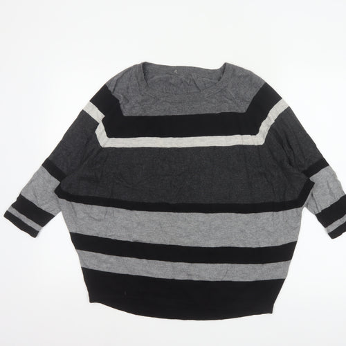 Phase Eight Women’s Grey Black Striped Knit Jumper UK L Wool Blend