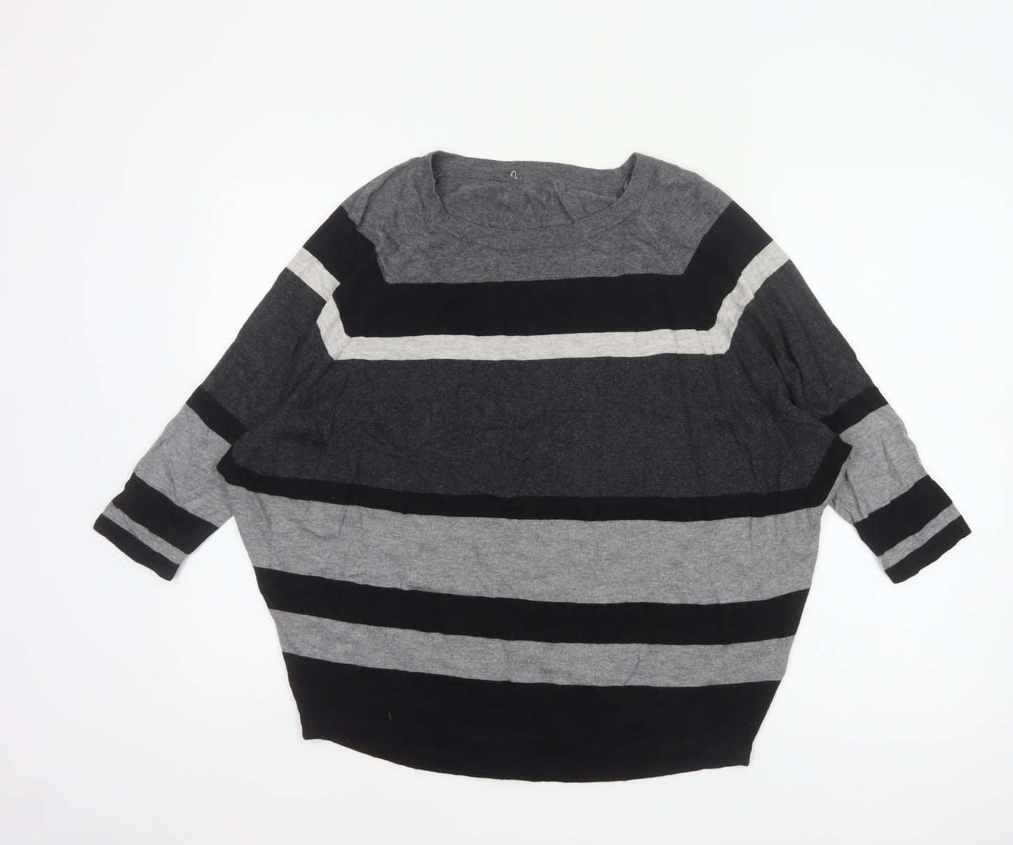 Phase Eight Women’s Grey Black Striped Knit Jumper UK L Wool Blend