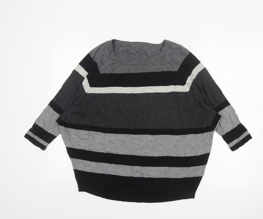 Phase Eight Women’s Grey Black Striped Knit Jumper UK L Wool Blend