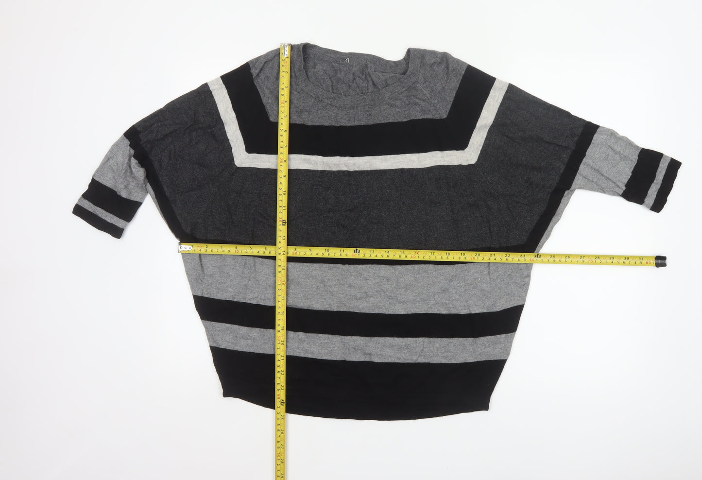 Phase Eight Women’s Grey Black Striped Knit Jumper UK L Wool Blend