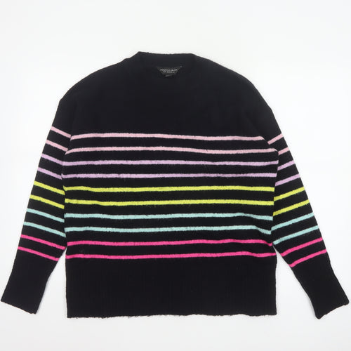 Dorothy Perkins Women Black UK 14 Striped Crew Neck Knit Pullover Jumper