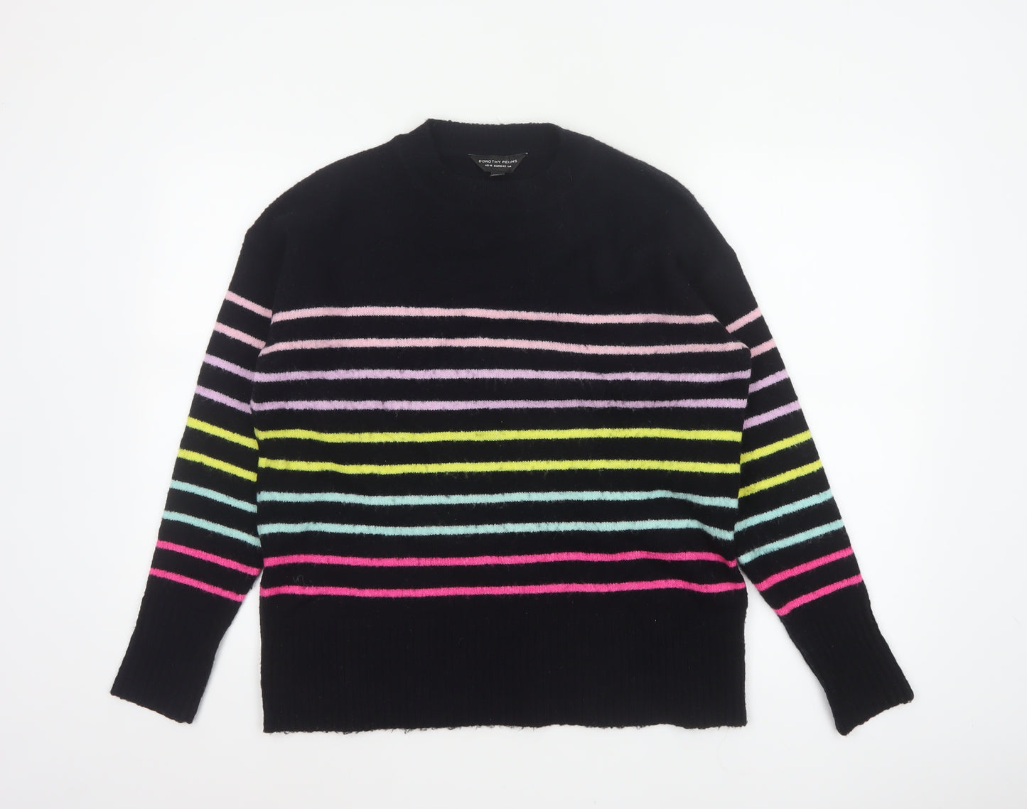 Dorothy Perkins Women Black UK 14 Striped Crew Neck Knit Pullover Jumper