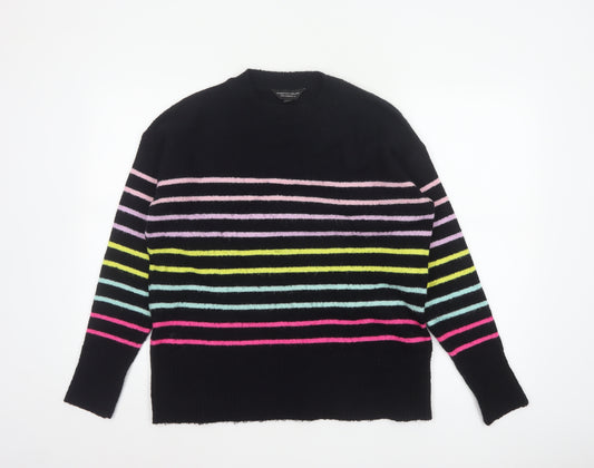 Dorothy Perkins Women Black UK 14 Striped Crew Neck Knit Pullover Jumper