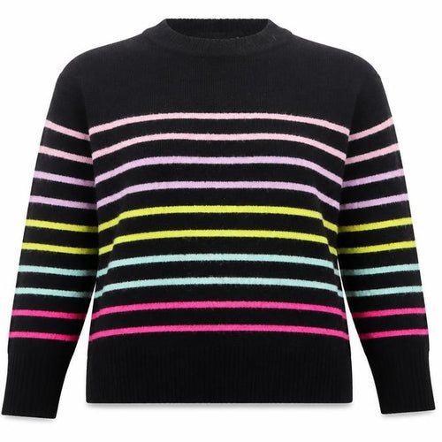 Dorothy Perkins Women Black UK 14 Striped Crew Neck Knit Pullover Jumper