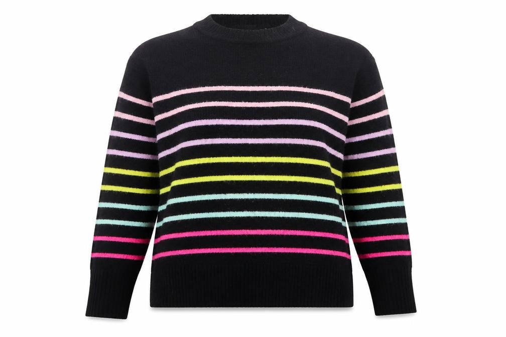 Dorothy Perkins Women Black UK 14 Striped Crew Neck Knit Pullover Jumper