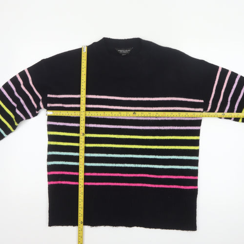 Dorothy Perkins Women Black UK 14 Striped Crew Neck Knit Pullover Jumper