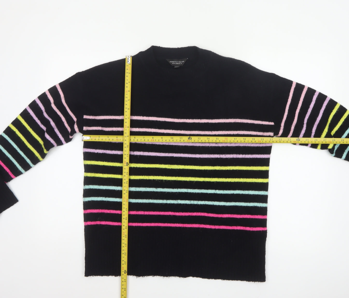 Dorothy Perkins Women Black UK 14 Striped Crew Neck Knit Pullover Jumper