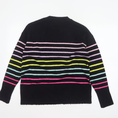 Dorothy Perkins Women Black UK 14 Striped Crew Neck Knit Pullover Jumper