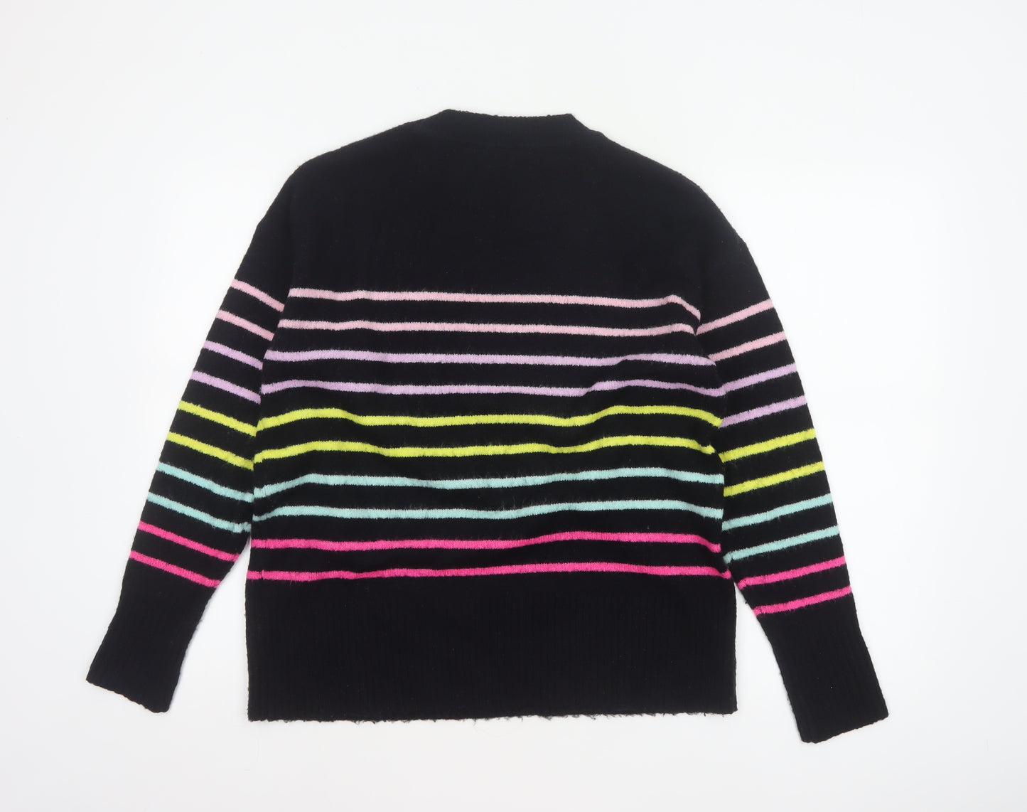 Dorothy Perkins Women Black UK 14 Striped Crew Neck Knit Pullover Jumper