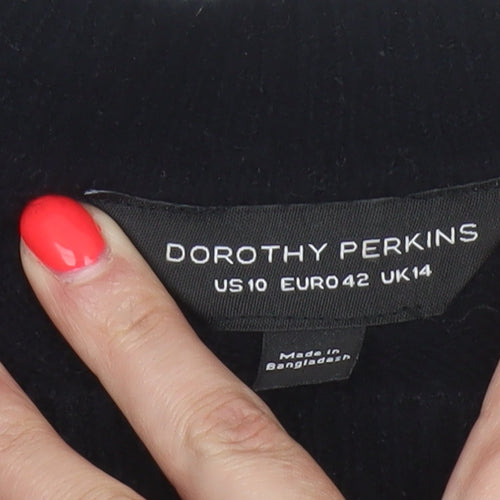 Dorothy Perkins Women Black UK 14 Striped Crew Neck Knit Pullover Jumper