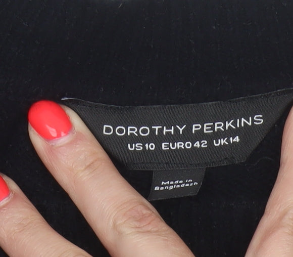 Dorothy Perkins Women Black UK 14 Striped Crew Neck Knit Pullover Jumper
