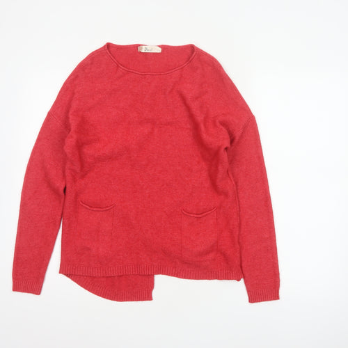 Bu.go Women’s Red M Relaxed Knit Pocket Pullover Jumper