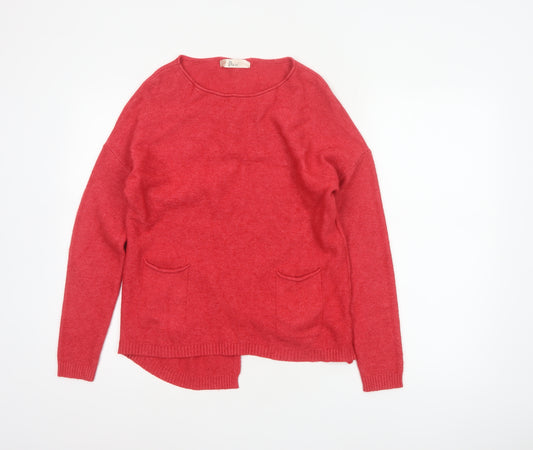 Bu.go Women’s Red M Relaxed Knit Pocket Pullover Jumper