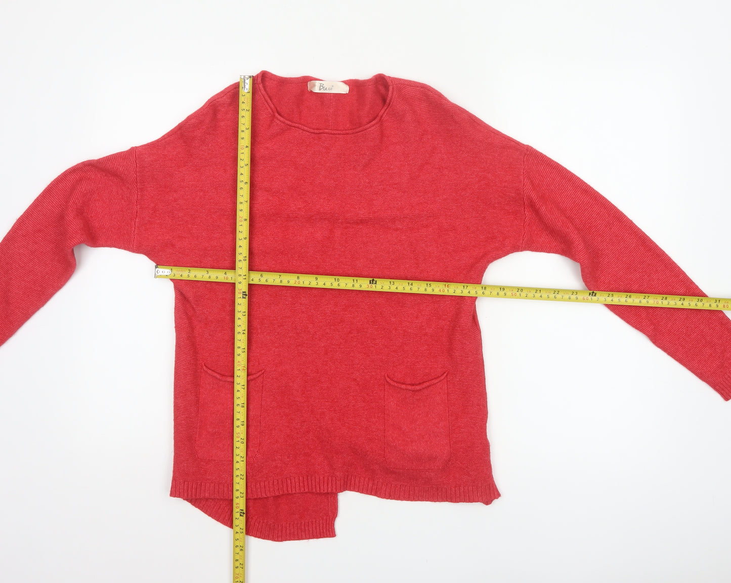 Bu.go Women’s Red M Relaxed Knit Pocket Pullover Jumper