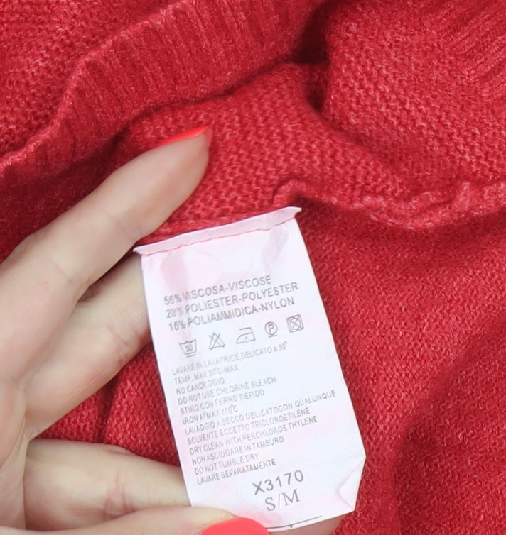 Bu.go Women’s Red M Relaxed Knit Pocket Pullover Jumper