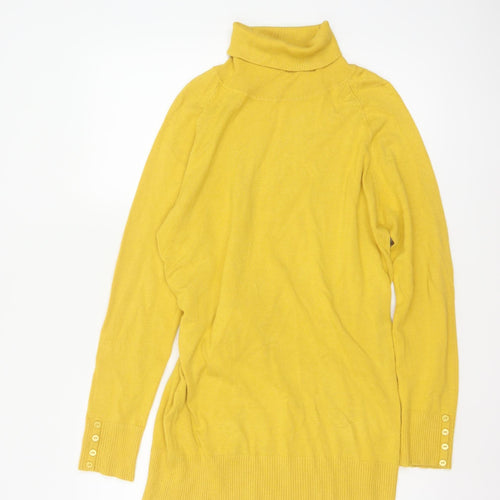 Icing Sugar Women Yellow M Roll Neck Belted Knit Tunic Jumper