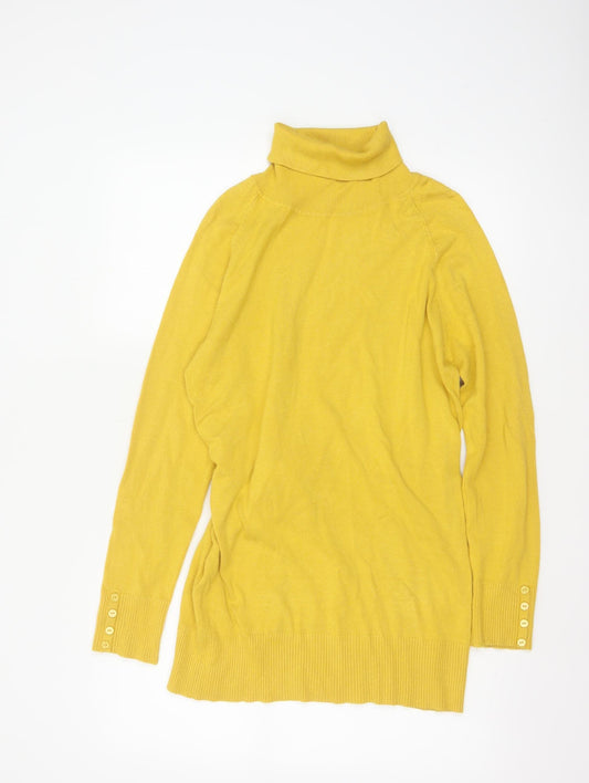 Icing Sugar Women Yellow M Roll Neck Belted Knit Tunic Jumper