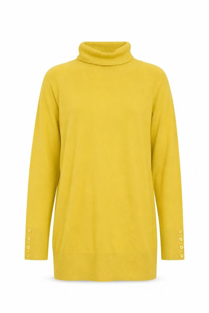 Icing Sugar Women Yellow M Roll Neck Belted Knit Tunic Jumper