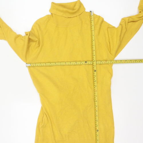 Icing Sugar Women Yellow M Roll Neck Belted Knit Tunic Jumper