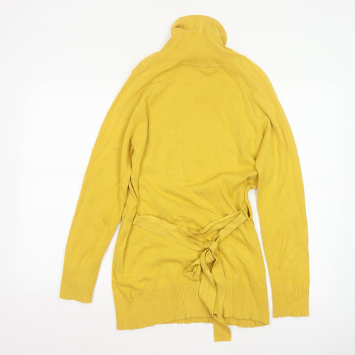 Icing Sugar Women Yellow M Roll Neck Belted Knit Tunic Jumper
