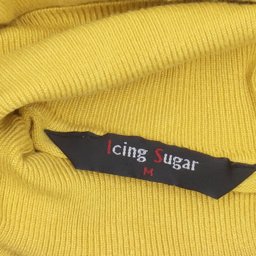 Icing Sugar Women Yellow M Roll Neck Belted Knit Tunic Jumper