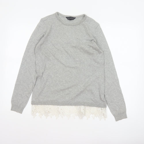 Dorothy Perkins Women Grey Lace Hem Knit Pullover Jumper UK 10